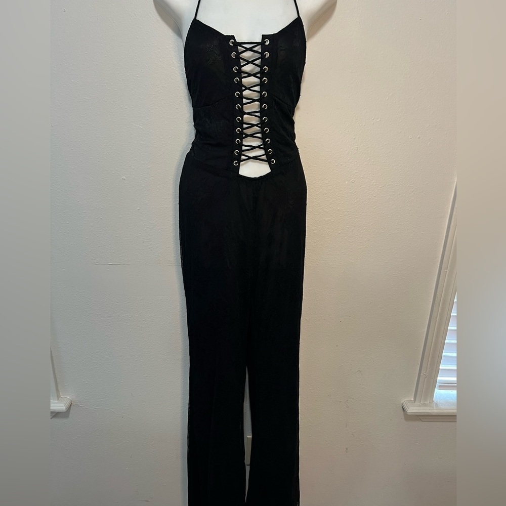 Fashion Nova Black Lace Up Corset Wide Leg Jumpsuit | NWT | Size L - Picture 4 of 7